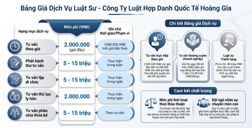 Bang gia dich vu luat su
